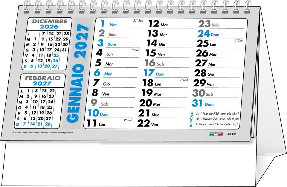 Calendario Spiralato da tavolo Alpi Blu