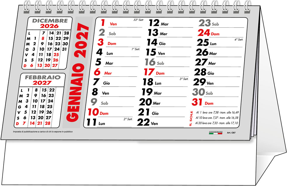 Calendario Spiralato da tavolo Alpi Rosso