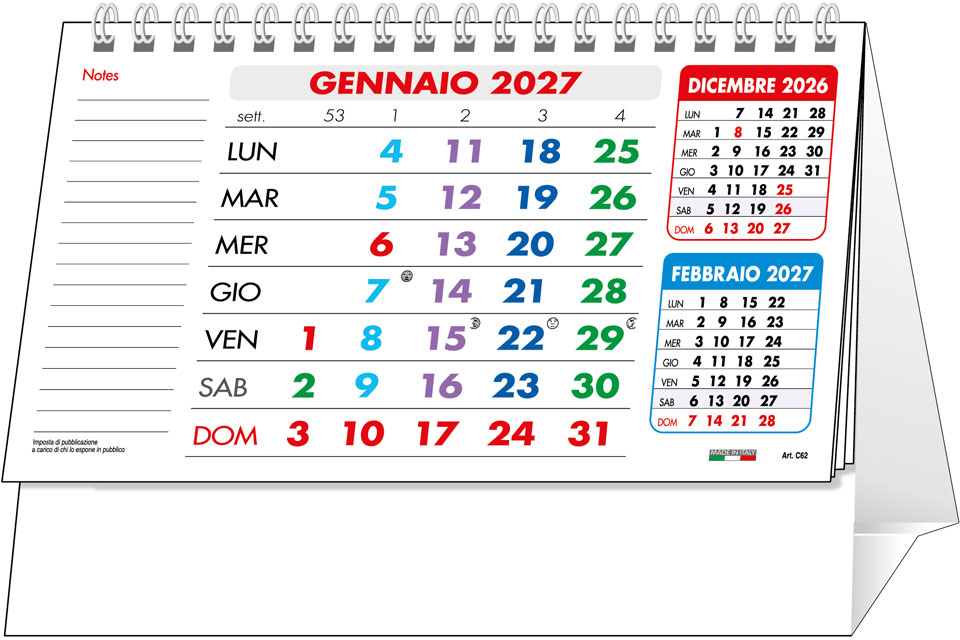Calendario Spiralato da tavolo Giotto