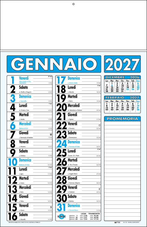 Calendario con listello metallico Canova Blu