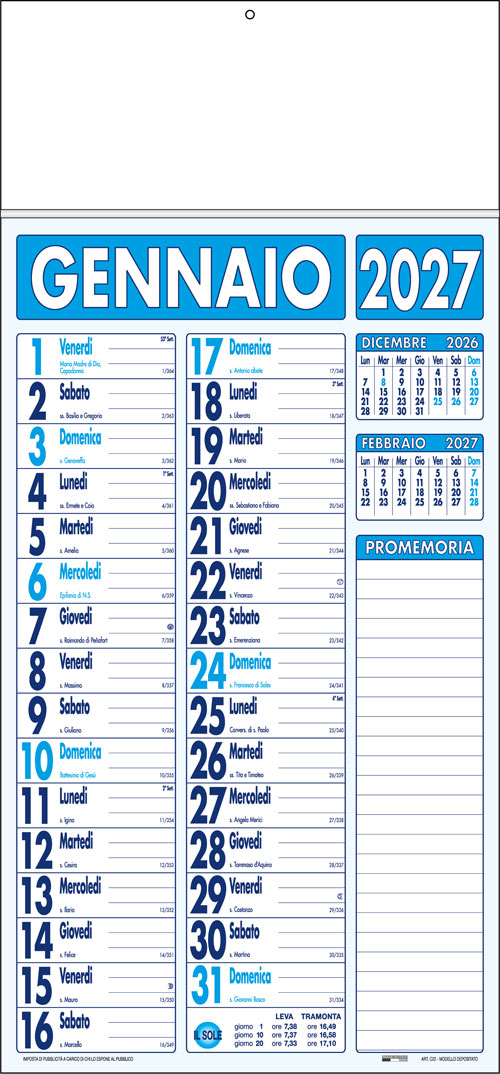 Calendario con listello metallico Caravaggio