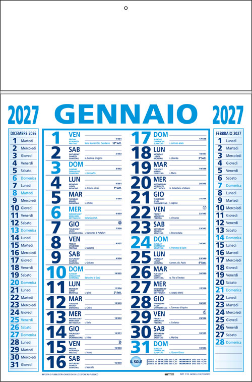 Calendario con listello metallico Emilia Blu