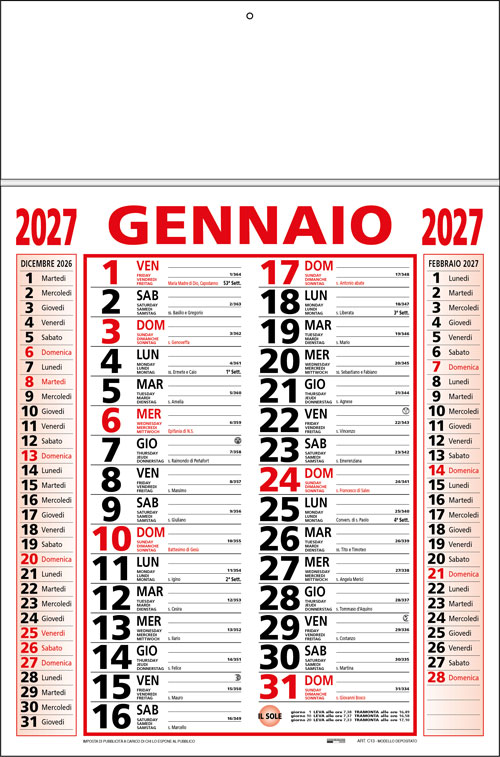 Calendario con listello metallico Emilia Rosso