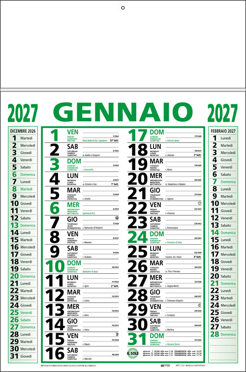 Calendario con listello metallico Emilia Verde