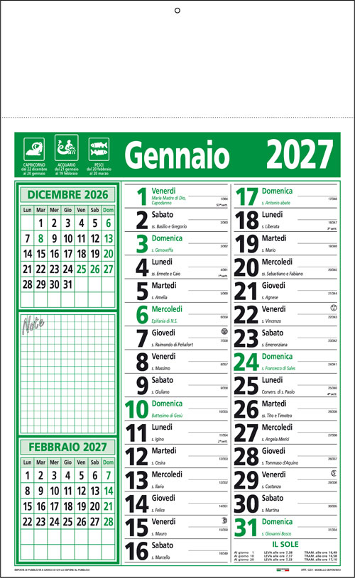 Calendario olandese Note Verde