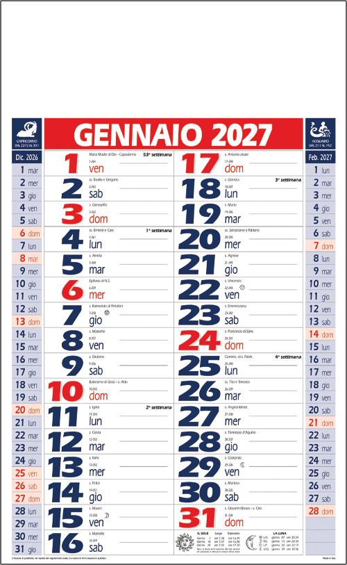 Calendario olandese Tris Rosso