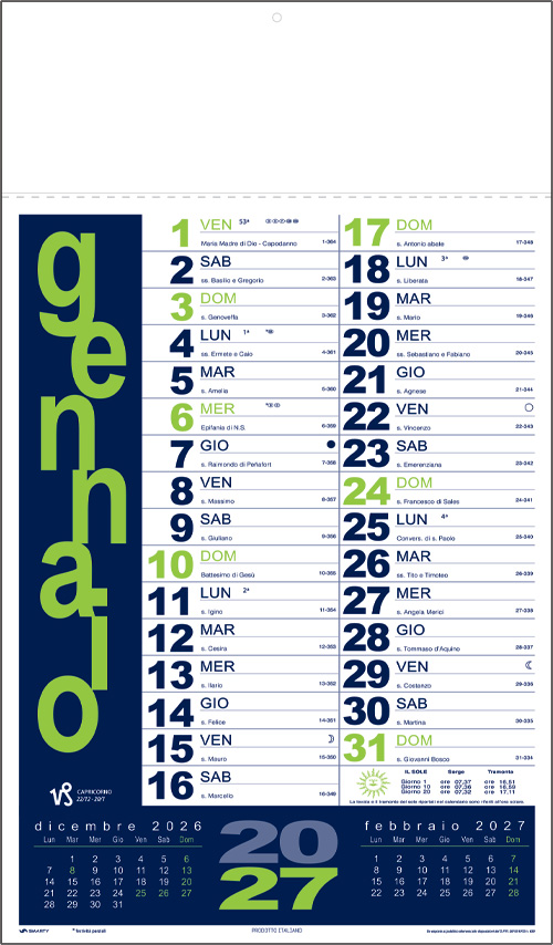 Calendario da muro Portoghese