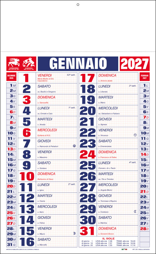 Calendario olandese a quadretti