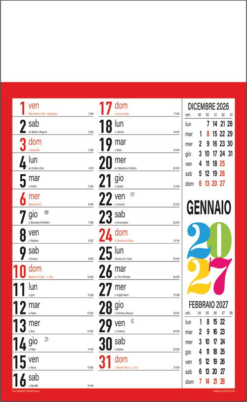 Calendario Svedese Rosso